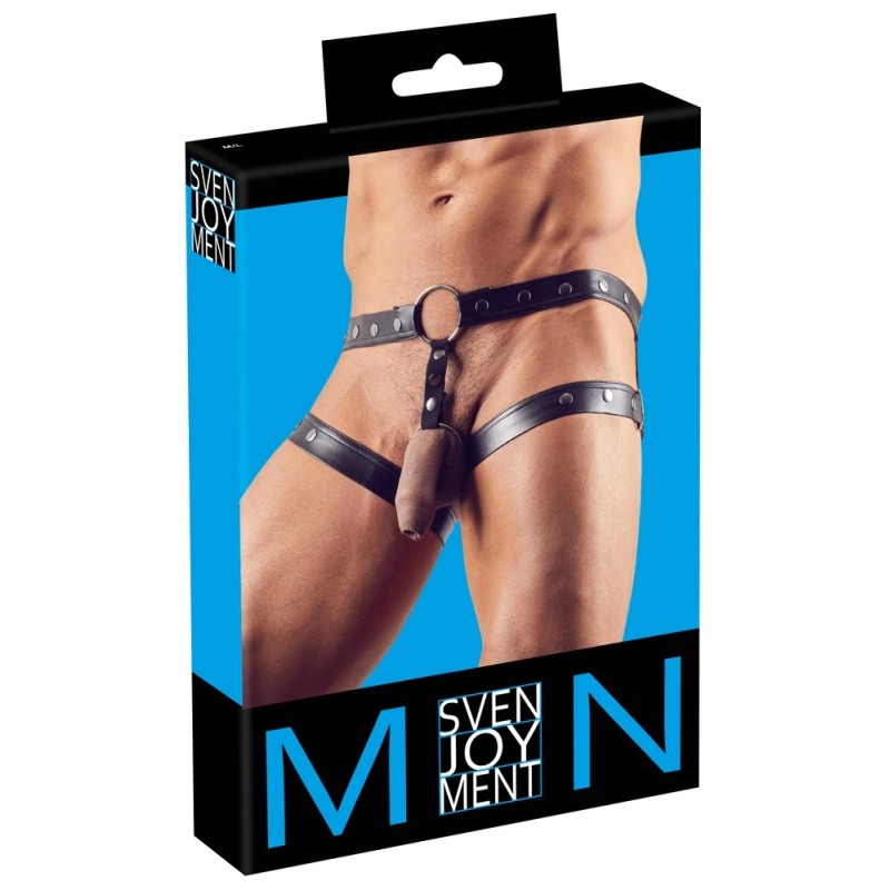 Svenjoyment - Matowe Męskie Majtki Jockstrap Z Paskami Na Uda Czarne M-L